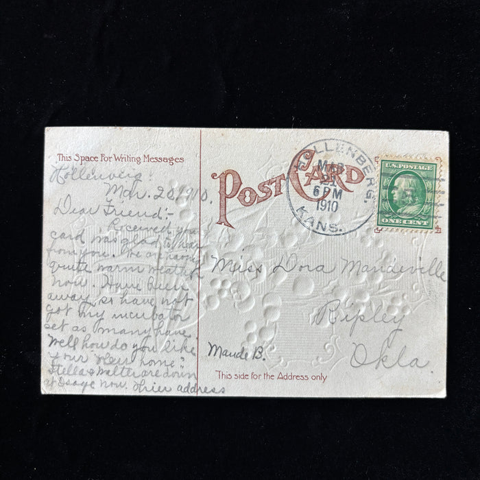 Antique Postcard 1910 Hollenberg Kansas Farm Life Gilt Silver Easter Cross Lily