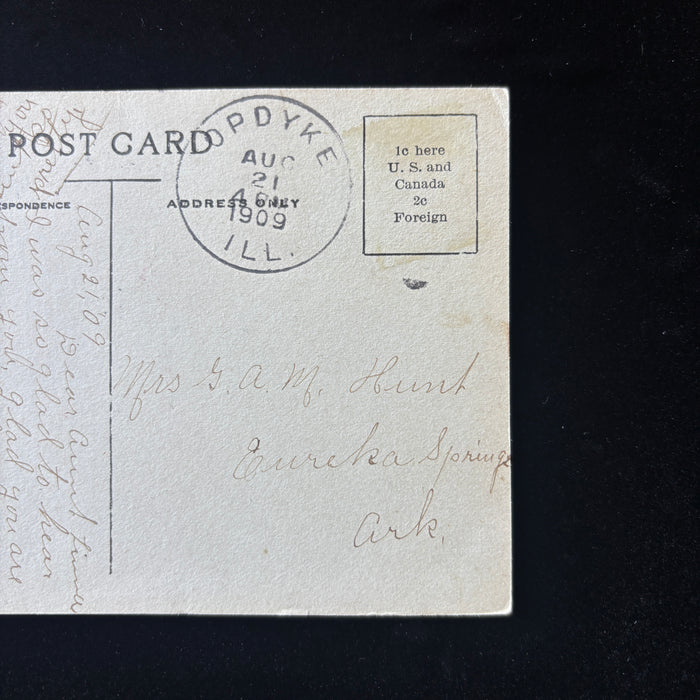 Antique Postcard 1909 Fat Enough Monet Woman Parasol Opdyke IL DPO Eureka AR