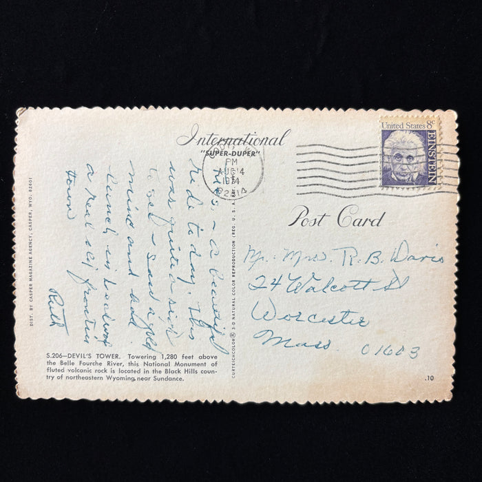 Vintage Postcard 1974 Devils Tower Wyoming Cody Travel Gold Mine Frontier Town