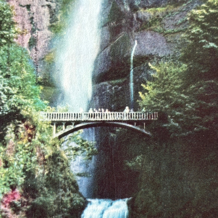 Vintage Postcard 1950 Petroliana 76 Multnomah Falls Oregon Benson Bridge Travel
