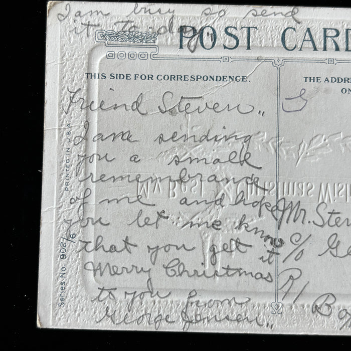 Antique Postcard 1917 Embossed Europe Christmas Wishes Denmark Wisconsin Maribel