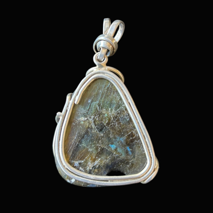 Labradorite Pendant Blue Flash Sterling Silver Boho
