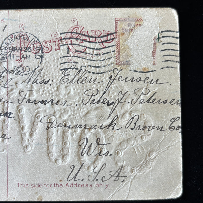 Antique Postcard 1910 Denmark WI Danish Immigrant Diaspora Embossed Flowers