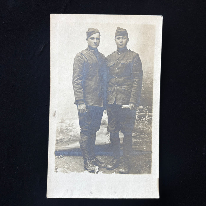 Antique Postcard WWI Soldier Friend Couple RPPC Military Uniform Read Killham