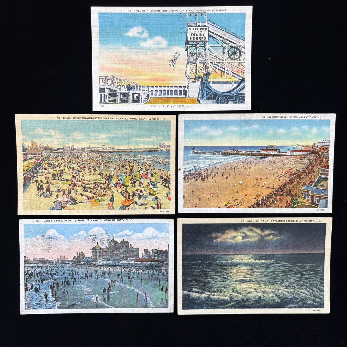 Vintage Postcard 5-Lot Diving Horse Steel Pier Beach Atlantic City