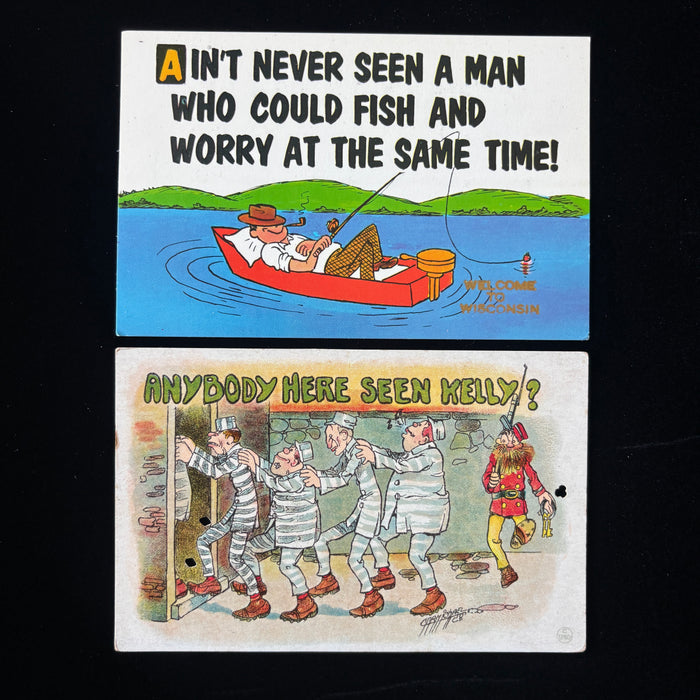 Vintage Postcard Lot Comic Wisconsin Fishing Antique Prison Kelly Carmichael