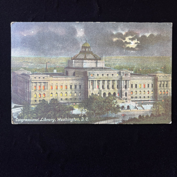 Antique Postcard 1910 Motorcycle Post Night Congressional Library Washington DC