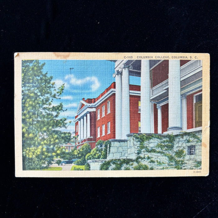 Vintage Postcard 1951 Columbia College South Carolina Linen Smokey Bear Slogan