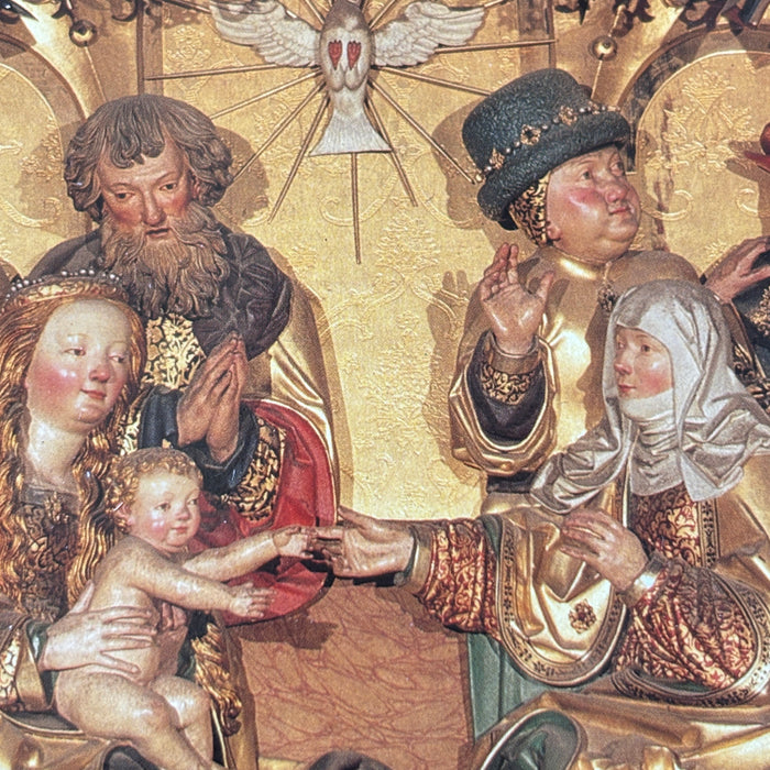Vintage Postcard Gilded Gold Renaissance German Sacred Art Holy Family Ulm Altar