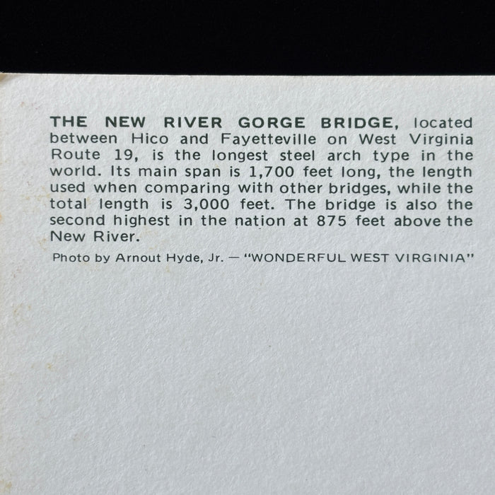 Vintage Postcard West Virginia New River Gorge Bridge Fayetteville Route 19 Mtns
