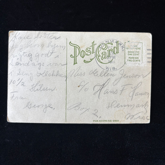 Antique Postcard 1911 Denmark Wisconsin Danish Immigrant Message Flower Wishes