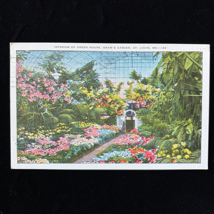 Vintage Postcard 1936 Shaws Garden St Louis MO Interior Greenhouse Bonds Slogan