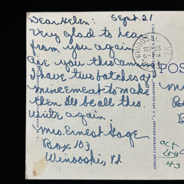 Vintage Postcard 1943 Mincemeat Canning St Marys Cathedral Burlington VT Posted
