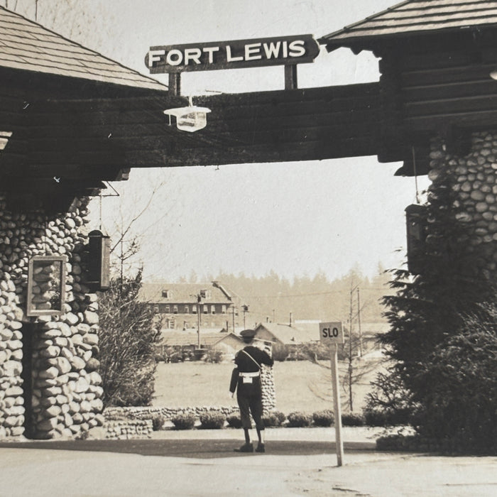 Vintage Postcard RPPC Blimp Fort Lewis WA Main Gate Military Army Base Pre-WWII
