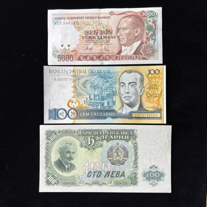 World Banknote Lot National Pride Turkey Lirasi Brazil Cruzados Bulgaria Leva UV