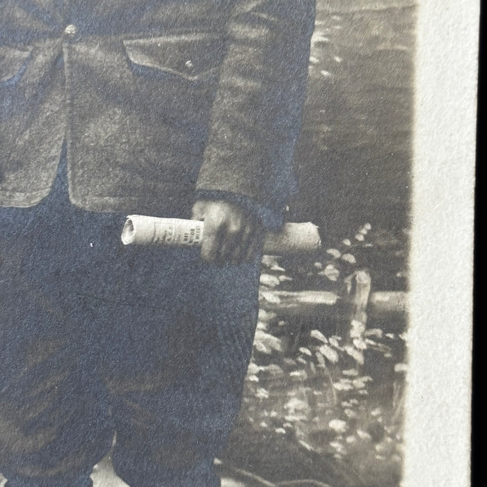 Antique Postcard WWI Soldier Friend Couple RPPC Military Uniform Read Killham