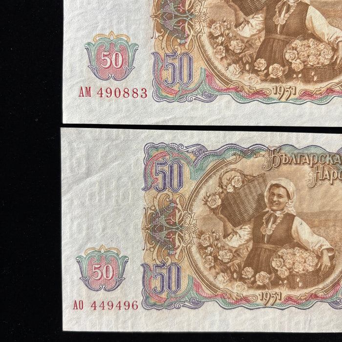 Vintage Banknote Set 1951 UNC Bulgaria 50 Leva Dimitrov Rose Harvest Balkan Lot