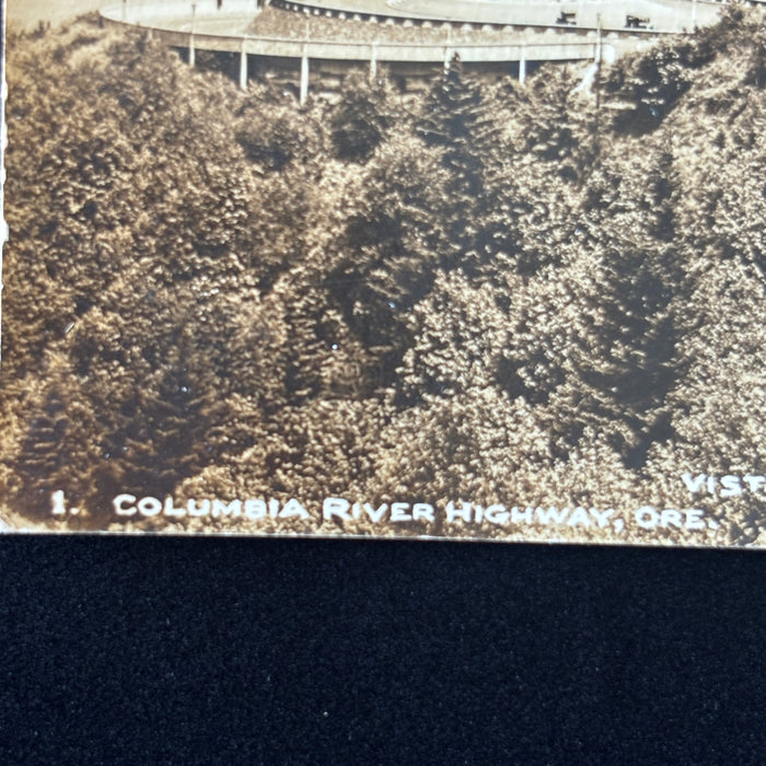 Vintage Postcard 1933 RPPC Vista House Crown Point Columbia River Hwy Oregon Car