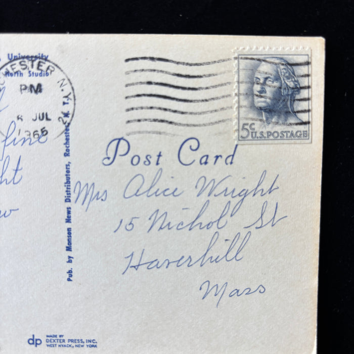Vintage Postcard 1965 Night View University of Rochester Rush Rhees Library Greek Revival