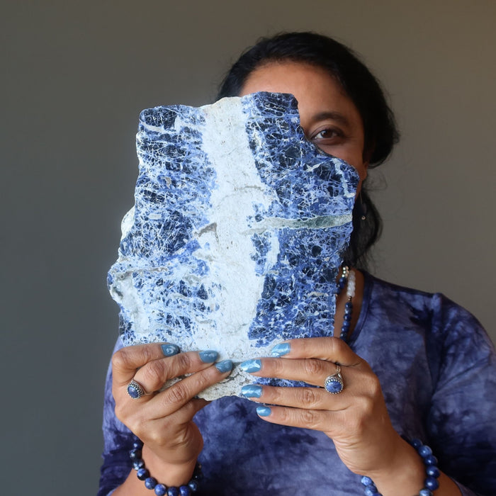 Sodalite Stone Blue White Crystal Thick Slab Charger 5lb