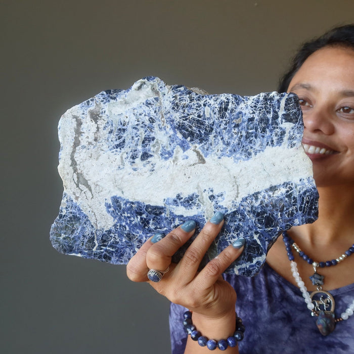 Sodalite Stone Blue White Crystal Thick Slab Charger 5lb