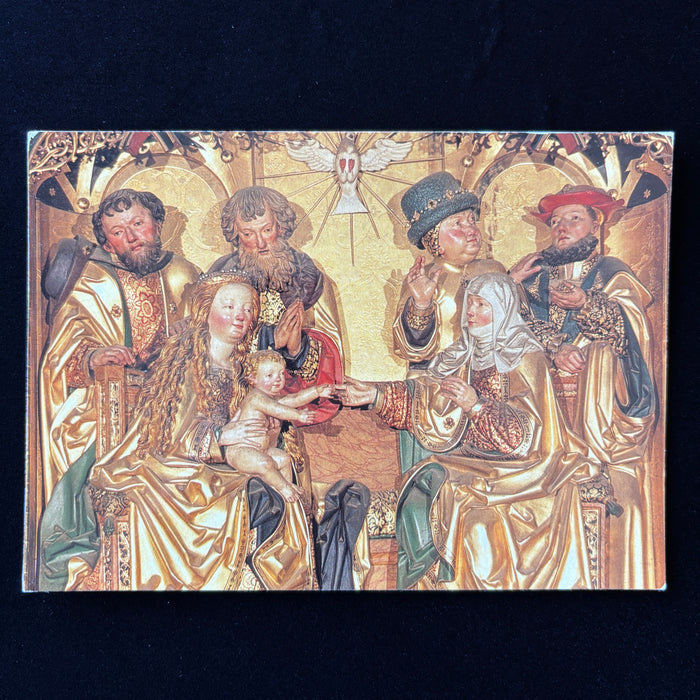 Vintage Postcard Gilded Gold Renaissance German Sacred Art Holy Family Ulm Altar
