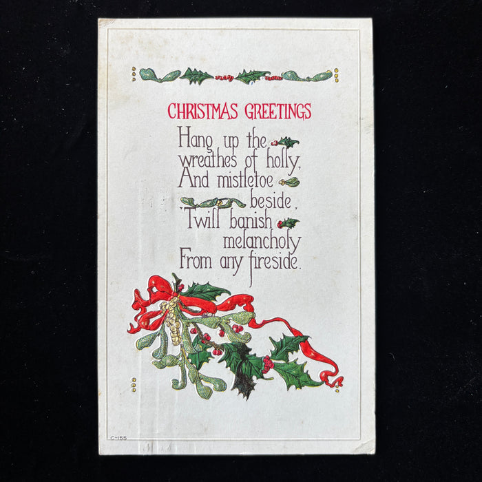 Antique Postcard 1917 Greenfield Mill Town Christmas Mistletoe Banish Melancholy