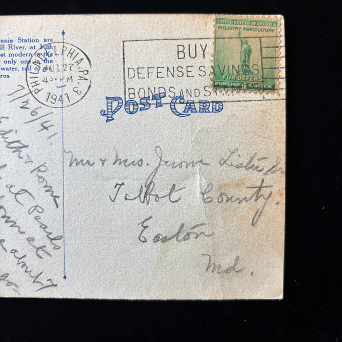 Vintage Postcard 1941 Philadelphia Post Office Defense Bonds Autogiro Roof