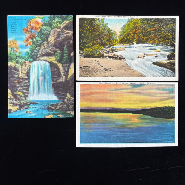 Vintage Postcard Lot Sunset North Carolina Green River Lake James Linville Falls