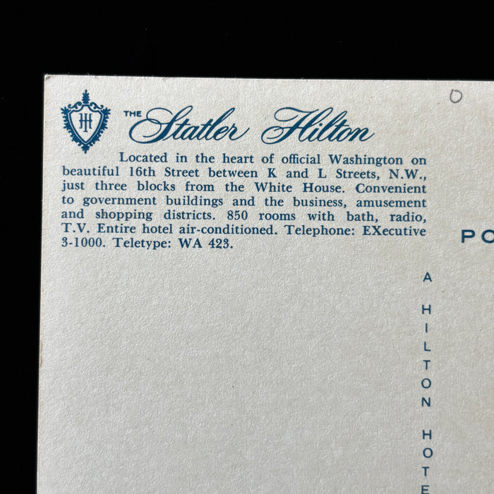 Vintage Postcard Statler Hilton Hotel Architecture Cars 1950s Washington DC