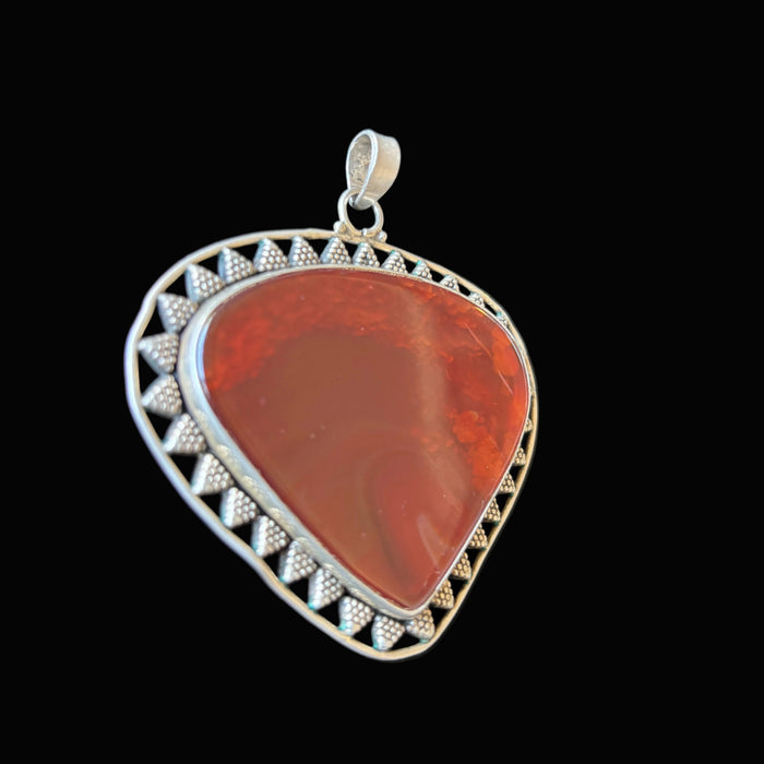 Carnelian Pendant Orange Shield Sterling Silver Statement