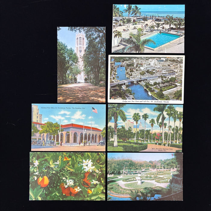 Vintage Postcard Lot FL Tour Oranges Museum Bridge Post Office Miami Resort Cars