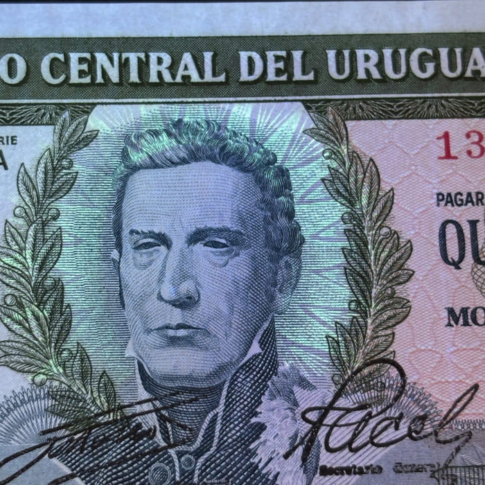 Vintge Banknote 1975 Uruguay UV Verified Artigas Dam Overprint 500 Pesos UNC