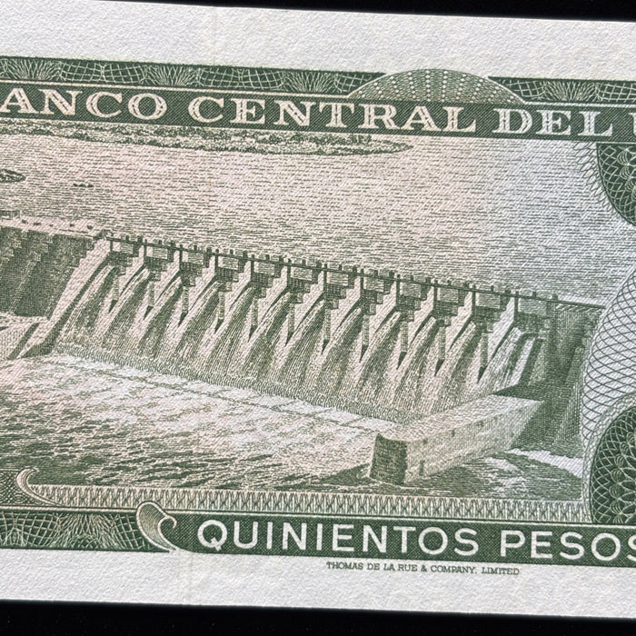 Vintge Banknote 1975 Uruguay UV Verified Artigas Dam Overprint 500 Pesos UNC