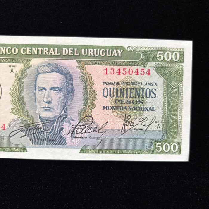 Vintge Banknote 1975 Uruguay UV Verified Artigas Dam Overprint 500 Pesos UNC