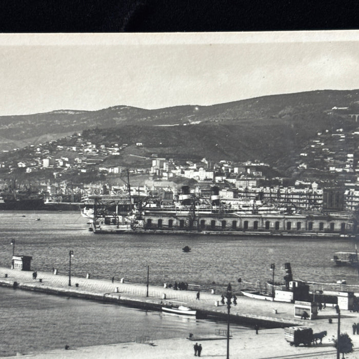 Vintage Postcard 1930s RPPC Trieste Porto Italy Ships Trolley Horse Carriages