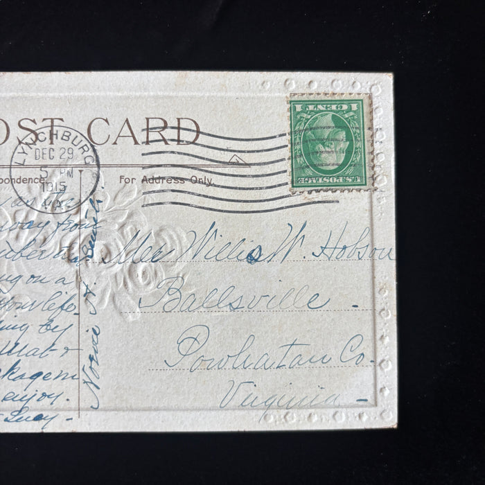 Antique Postcard 1915 Birthday Greeting Embossed Roses Lynchburg Ballsville VA