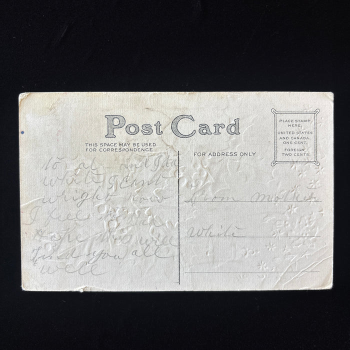 Antique Postcard Joyful Christmas Holly Bell Gold Stars Embossed Mother White
