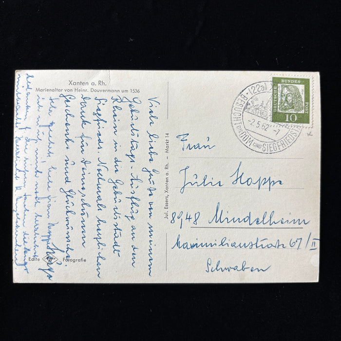 Vintage Postcard 1962 RPPC Xanten Germany Marienaltar Siegfried Postal History