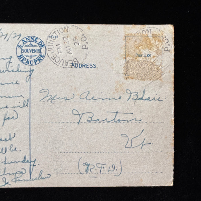 Vintage Postcard 1929 Blue Cachet Fire Ste Anne Beaupre Basilica PQ Canada