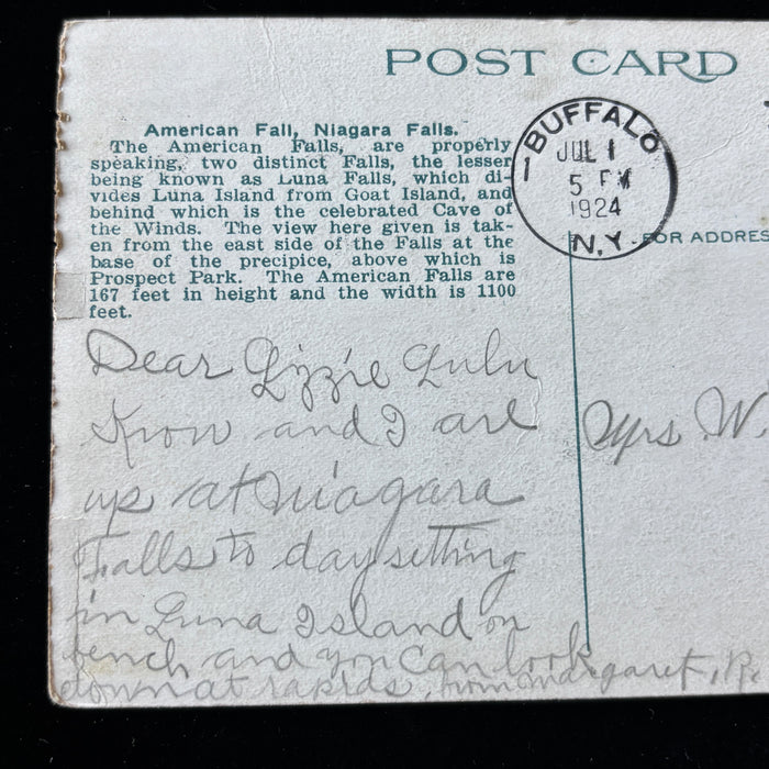 Antique 1924 Postcard Niagara Waterfalls American Falls from Below Buffalo NY