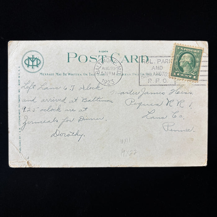 Antique Postcard 1923 RPO Baltimore MD Polytechnic Institute Trolley Cars Social