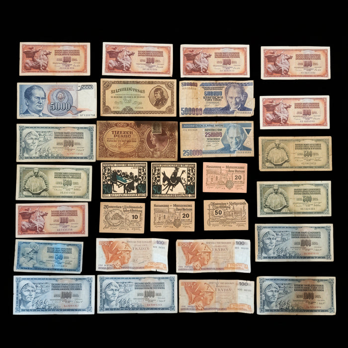 Vintage Banknote 29pc Europe Set Austria Germany Greece Hungary Turkey Yugoslavia Money
