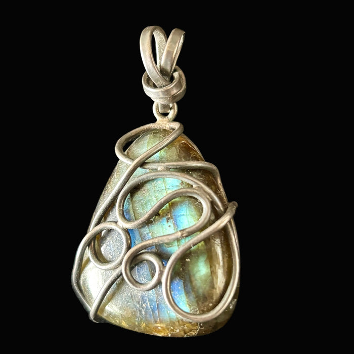 Labradorite Pendant Blue Flash Sterling Silver Boho