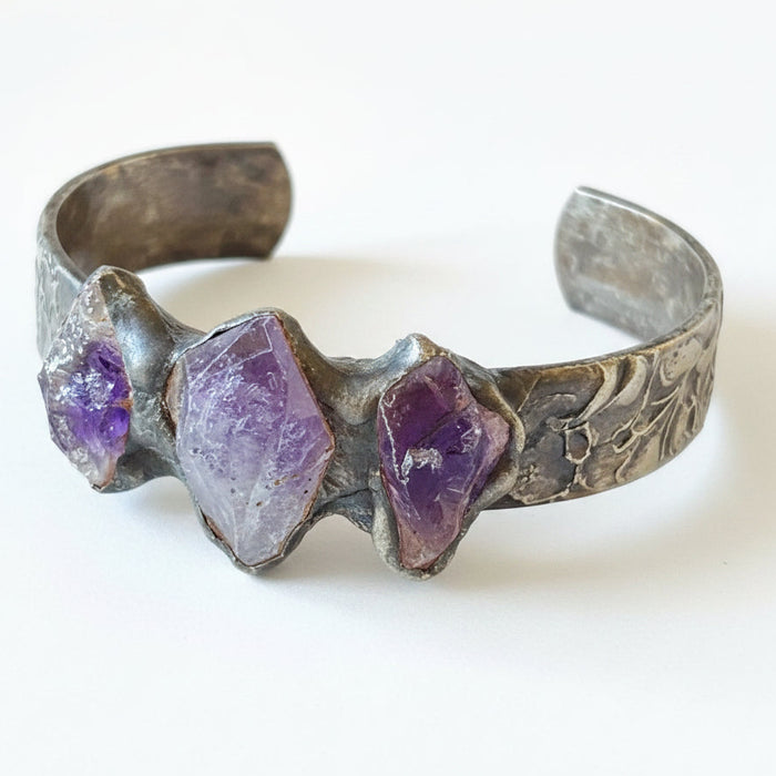 Amethyst Bracelet Raw Purple Textured Brutalist Cuff