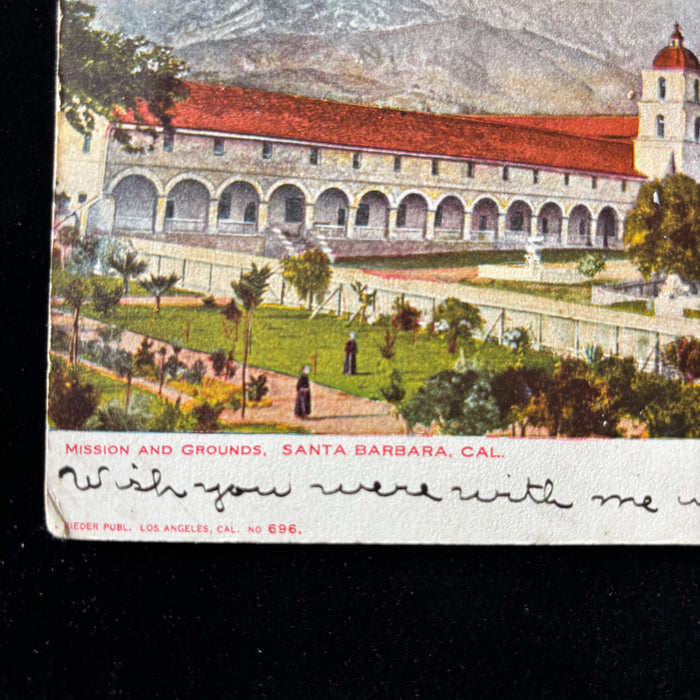 Antique Postcard 1908 Sacred Garden Monks Santa Barbara Mission CA