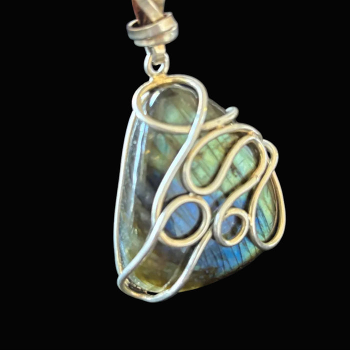 Labradorite Pendant Blue Flash Sterling Silver Boho