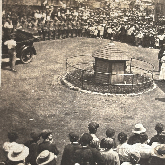 Vintage Postcard 1910s RPPC Patriotic American Flag Ceremony Crowd Antique Car