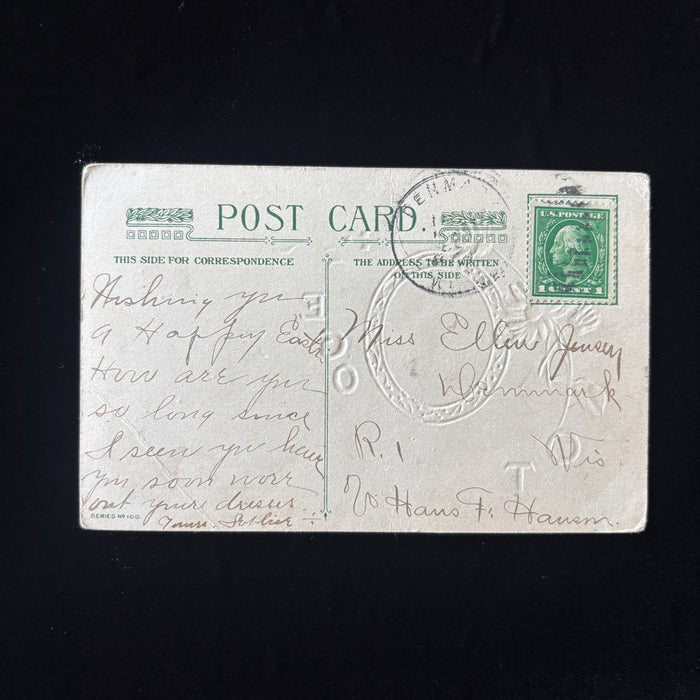 Antique Postcard 1910s Easter Embossed Poem Denmark Wisconsin Jensen Rural