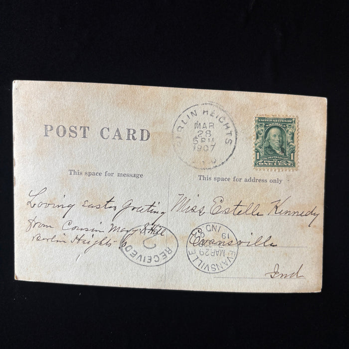 Antique Postcard 1907 RPPC Berlin Heights Ohio Landscape Photo Easter Greeting